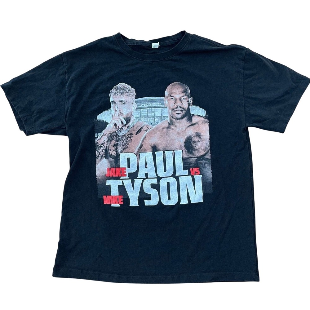 Black Jake Paul vs Mike Tyson Boxing Graphic T-Shirt L Netflix Event
